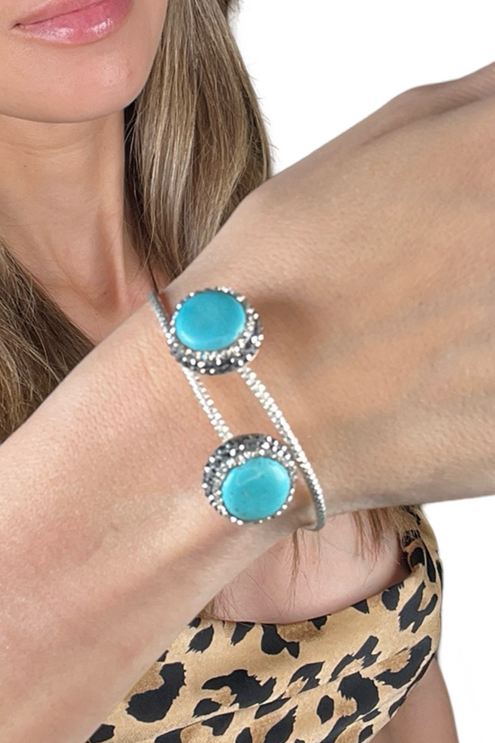 Double Gemstone 925 Sterling Silver Adjustable Bracelet - Born To Glam Born To Glam