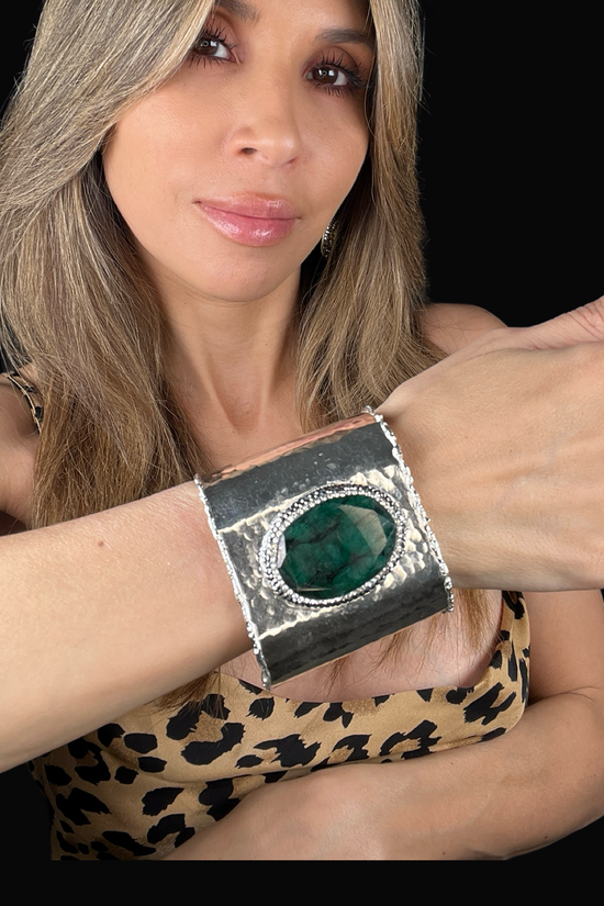Gemstone Silver Adjustable Statement Cuff Bracelet - Born To Glam Born To Glam