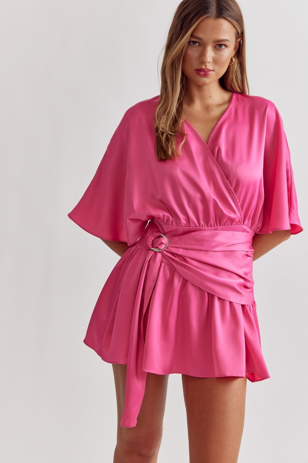 Hot Pink Satin Belted Dress - Born To Glam Born To Glam