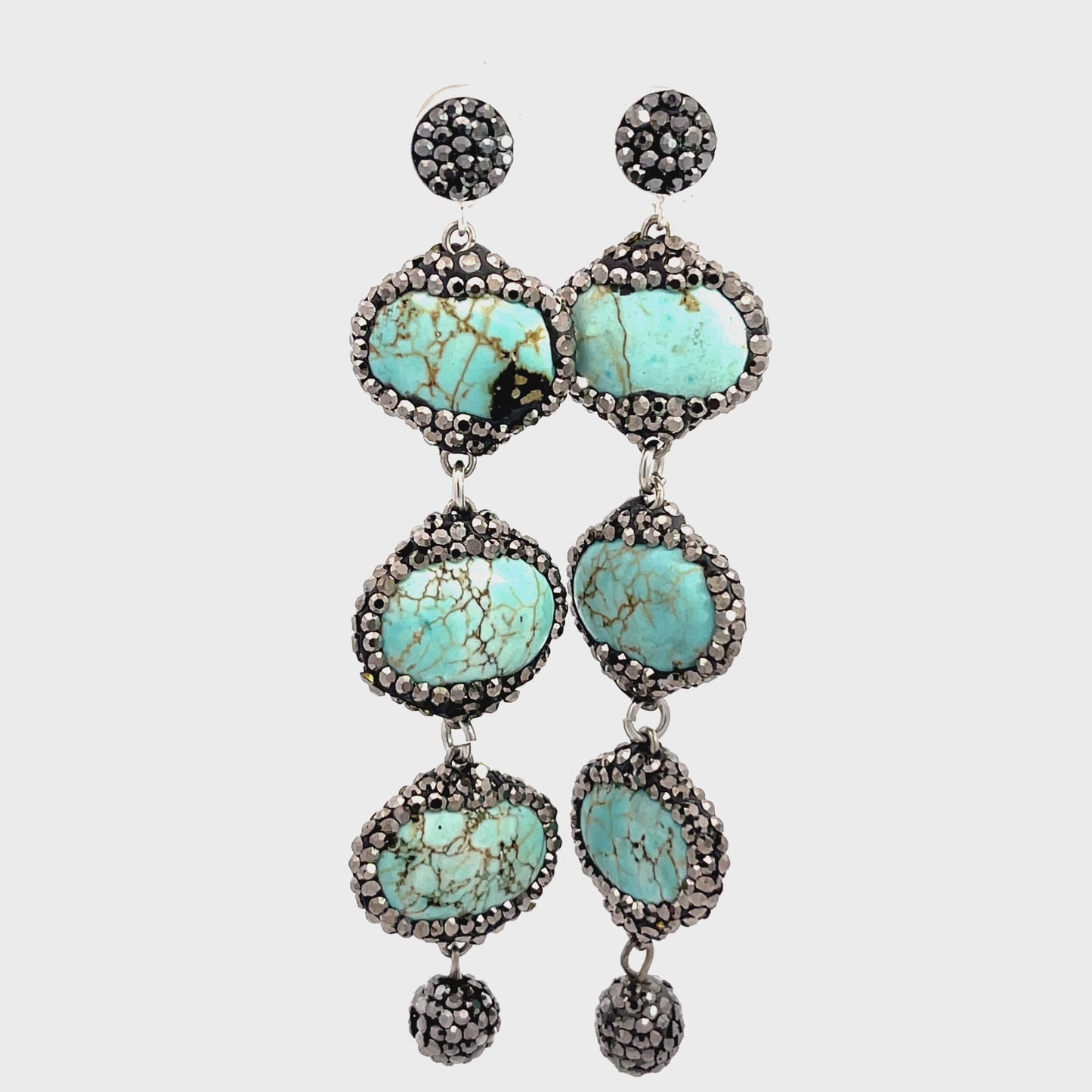Load and play video in Gallery viewer, Turquoise Triple Tier Crystal 925 Sterling Silver Dangle Earring
 Born To Glam