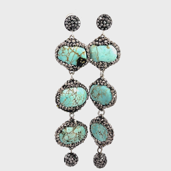 Load and play video in Gallery viewer, Turquoise Triple Tier Crystal 925 Sterling Silver Dangle Earring
 Born To Glam