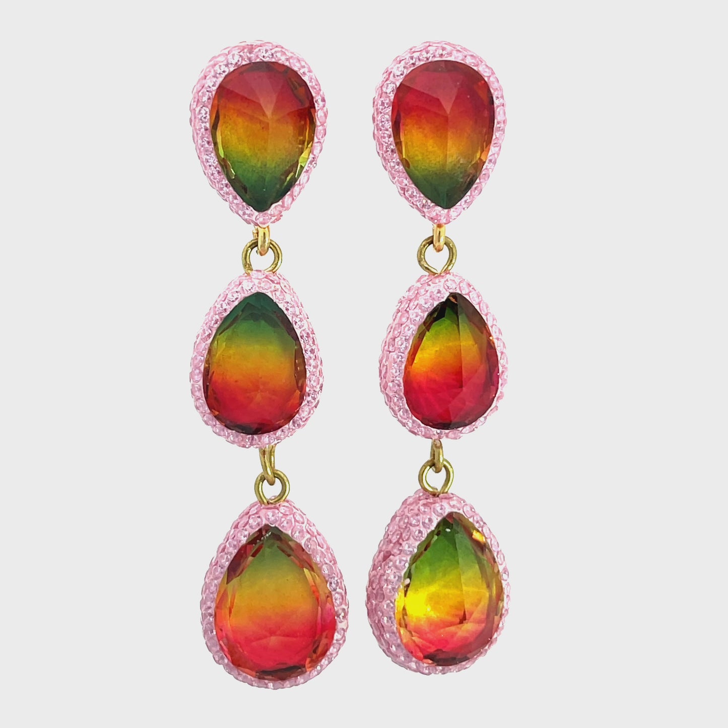 Load and play video in Gallery viewer, Teardrop Multicolor Gemstone Crystal Sterling Silver Triple Drop Earrings
 Born To Glam