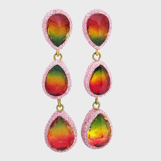 Load and play video in Gallery viewer, Teardrop Multicolor Gemstone Crystal Sterling Silver Triple Drop Earrings
 Born To Glam