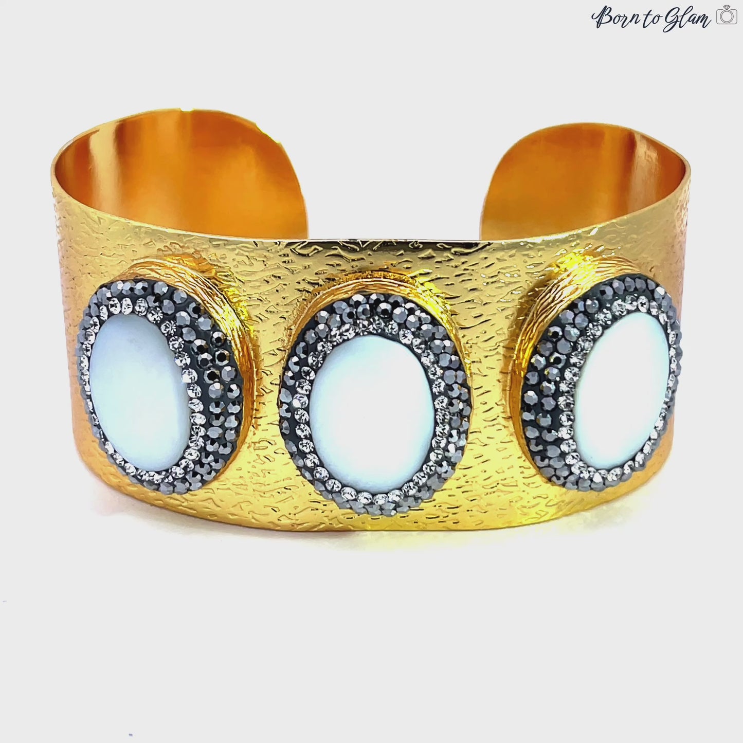 Load and play video in Gallery viewer, Triple Gemstone Gold Adjustable Cuff Bracelet
 Born To Glam