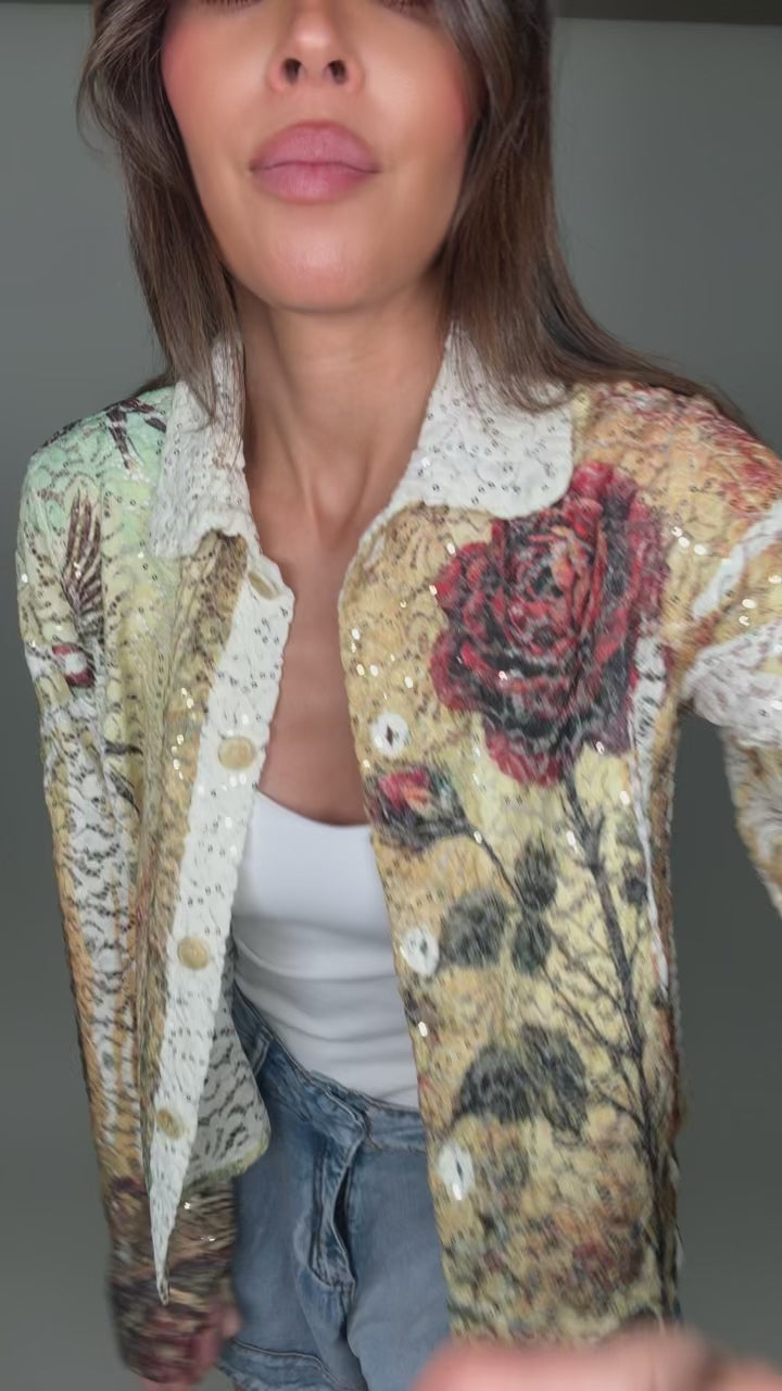 Burgundy Rose Lace Sequin Cropped Jacket Born To Glam