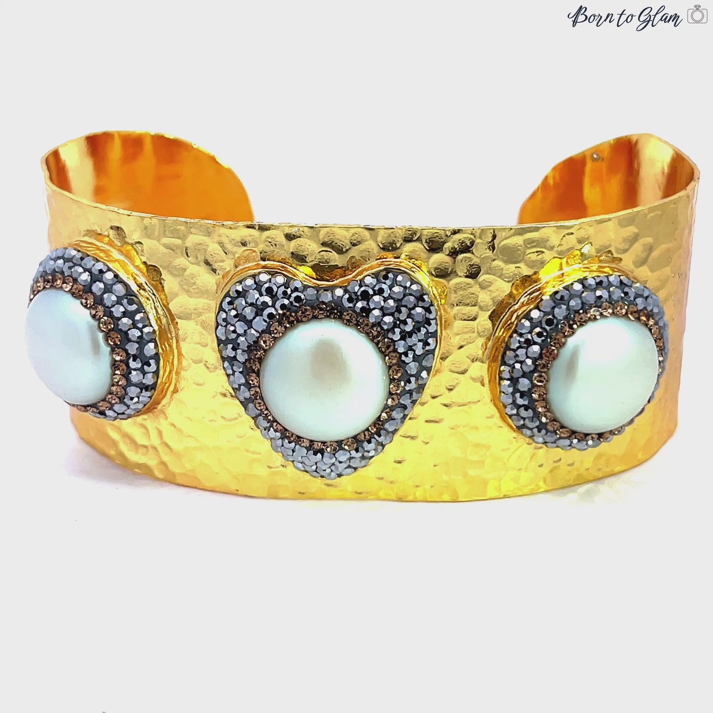 Load and play video in Gallery viewer, Triple Gemstone Gold Adjustable Cuff Bracelet
 Born To Glam