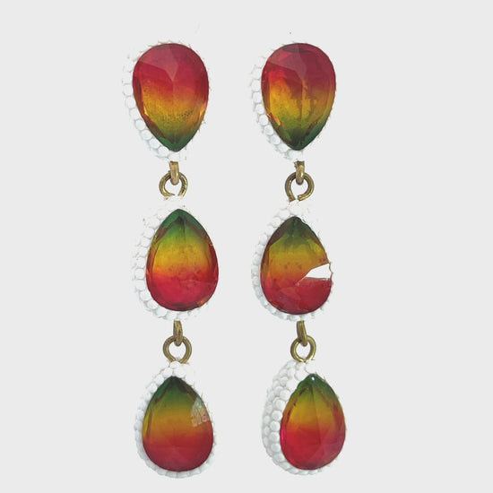 Load and play video in Gallery viewer, Teardrop Multicolor Gemstone Crystal Sterling Silver Triple Drop Earrings
 Born To Glam