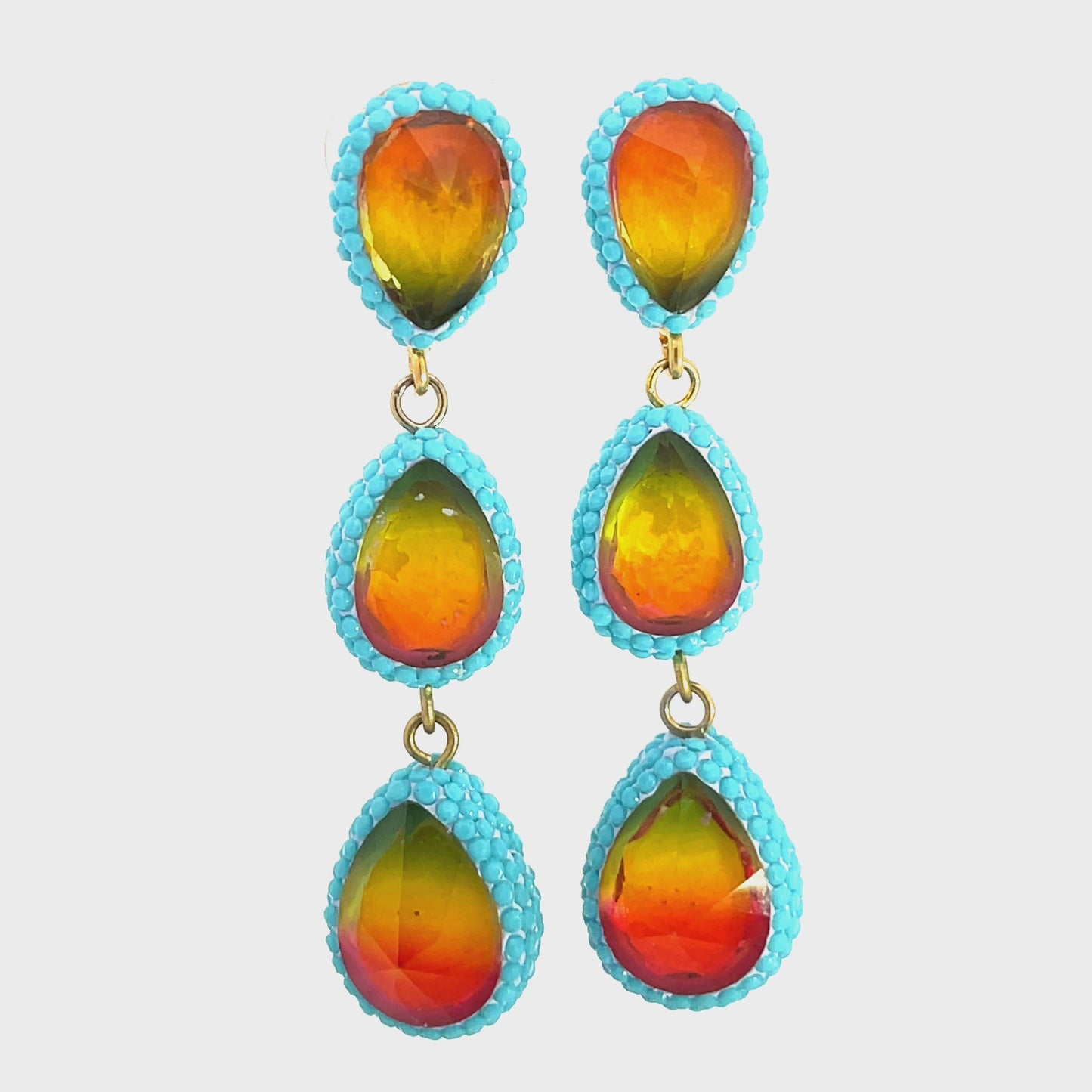 Load and play video in Gallery viewer, Teardrop Multicolor Gemstone Crystal Sterling Silver Triple Drop Earrings
 Born To Glam