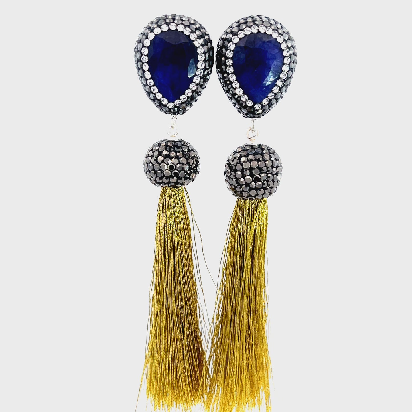 Load and play video in Gallery viewer, Teardrop Gemstone Tassel 925 Sterling Silver Earring
 Born To Glam