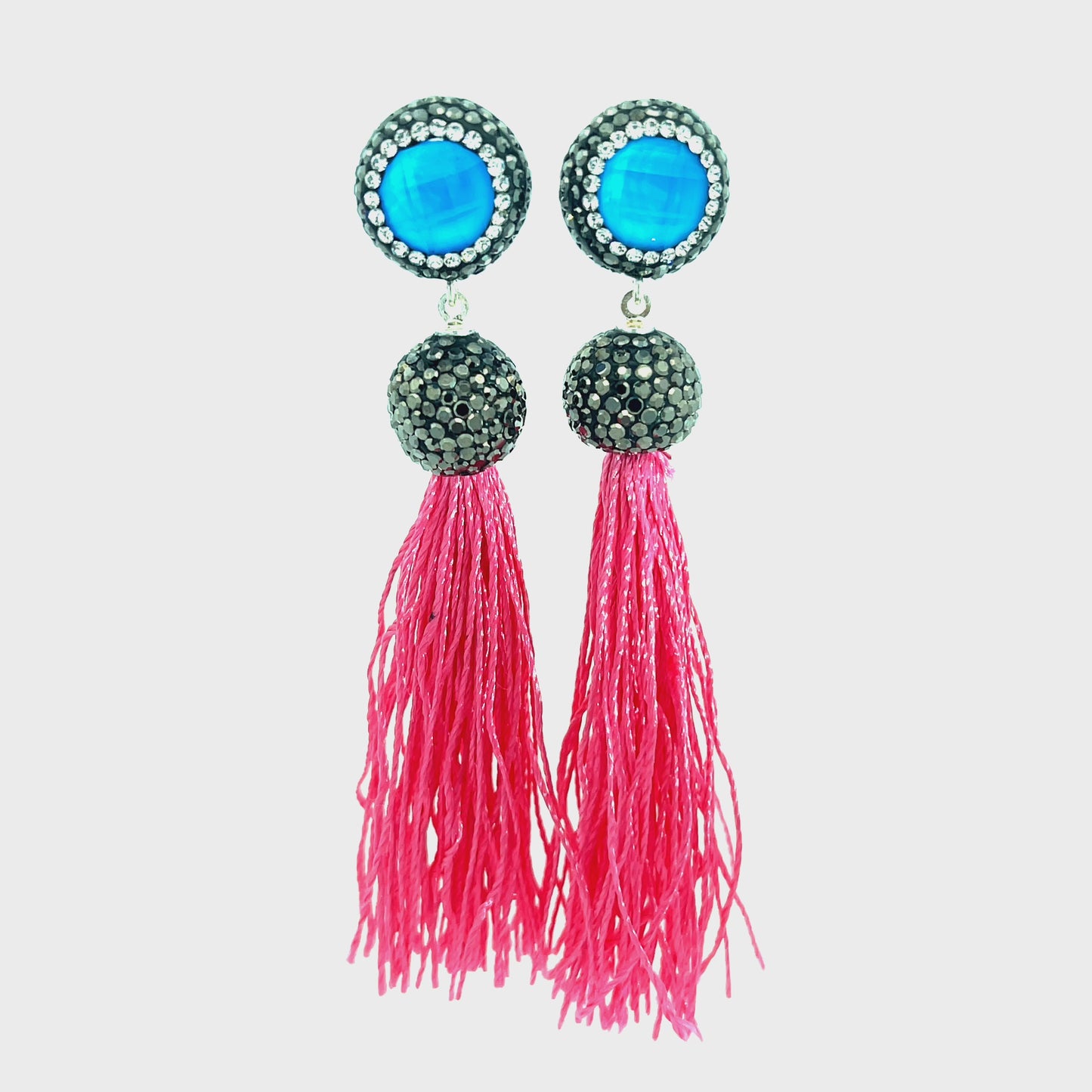 Load and play video in Gallery viewer, Round Gemstone Long 925 Sterling Silver Tassel Earring
 Born To Glam