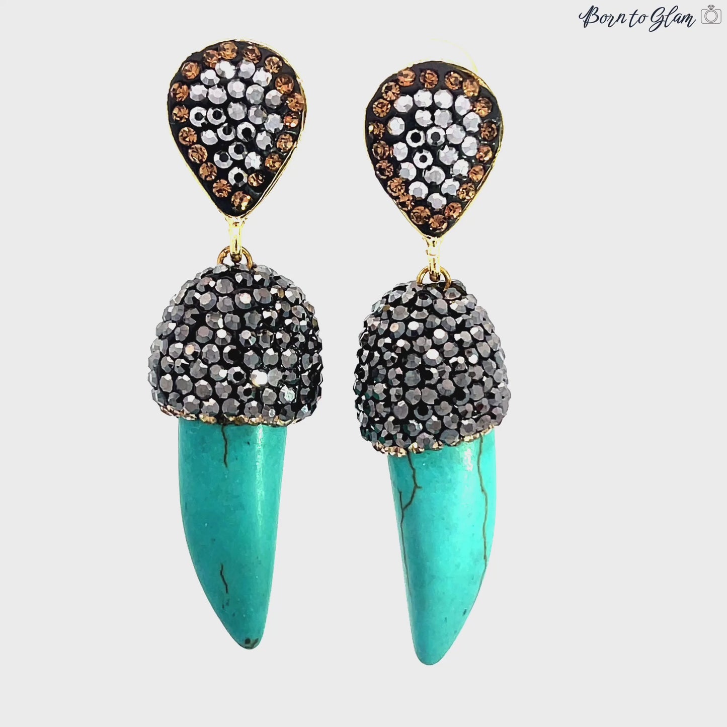 Load and play video in Gallery viewer, Turqouise Mini Horn Crystal Earring
 Born To Glam