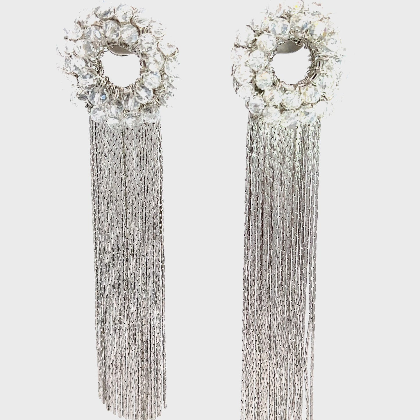 Load and play video in Gallery viewer, Silver Fringe &amp;amp; Clear Crystal Statement Earring
 Born To Glam