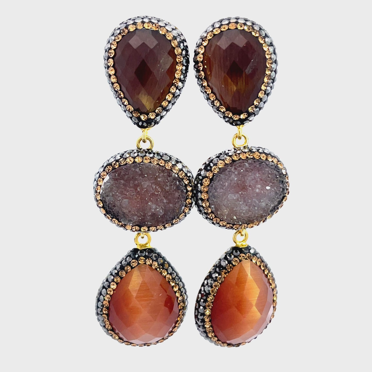 Load and play video in Gallery viewer, Gemstone Crystal Triple Tier 925 Sterling Silver Dangle Earring
 Born To Glam