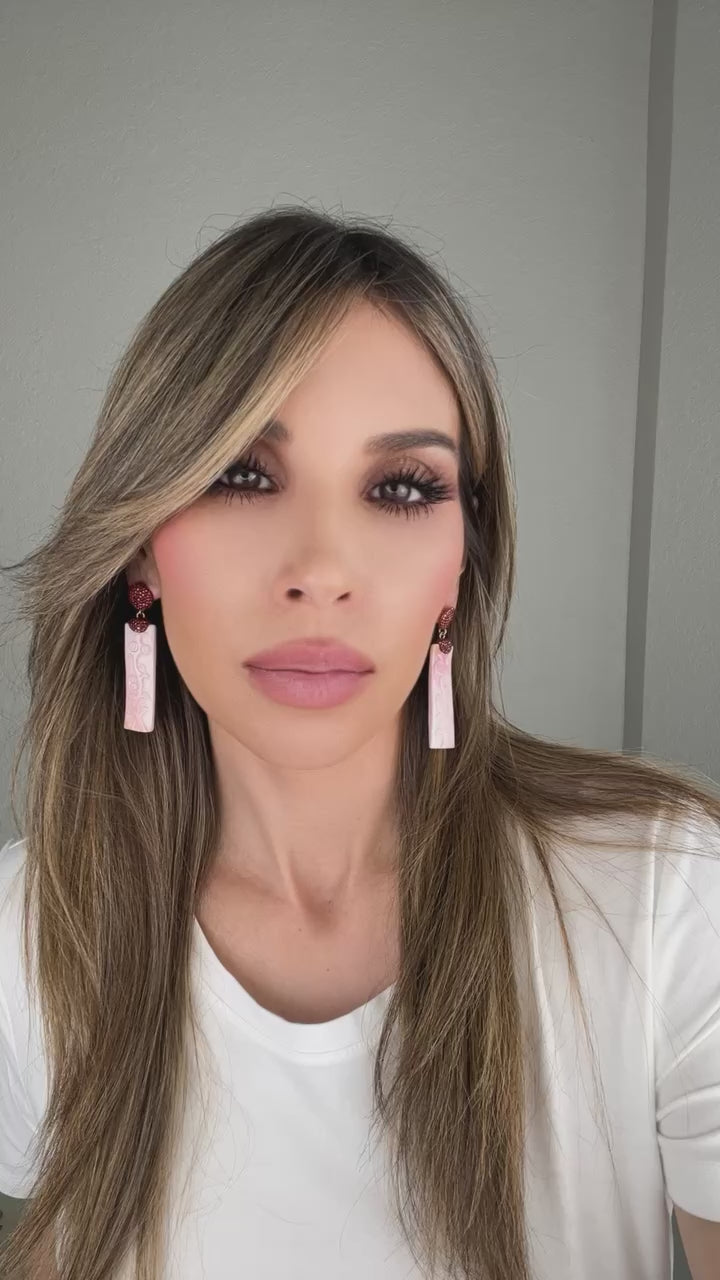 Load and play video in Gallery viewer, Pink Elegant Carved Sterling Silver Drop Earrings
 Born To Glam