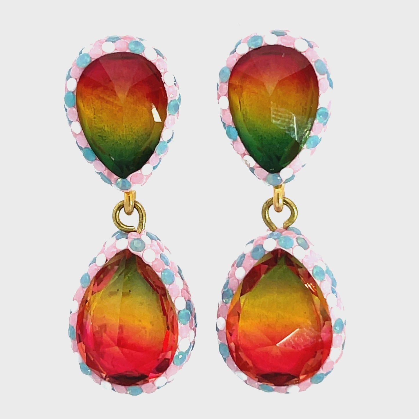 Load and play video in Gallery viewer, Teardrop Multicolor Gemstone Crystal Sterling Silver Double Drop Earrings
 Born To Glam