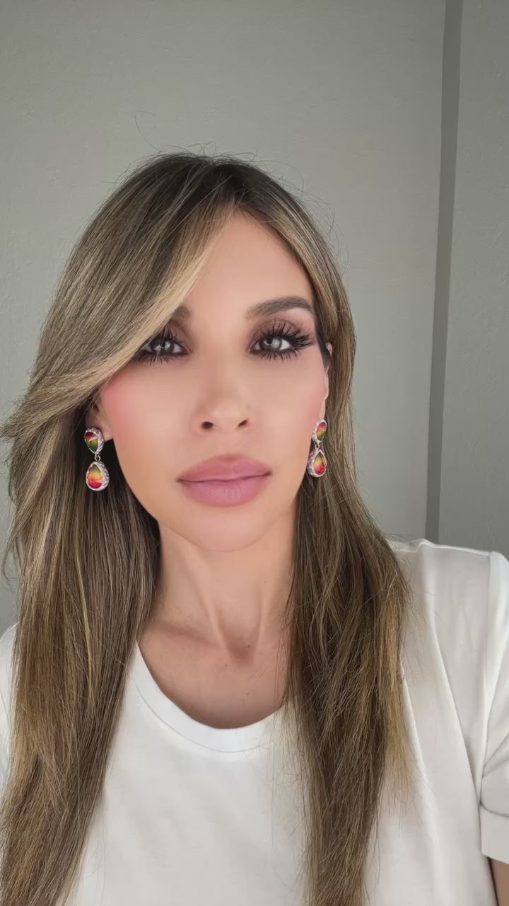 Load and play video in Gallery viewer, Teardrop Multicolor Gemstone Crystal Sterling Silver Double Drop Earrings
 Born To Glam