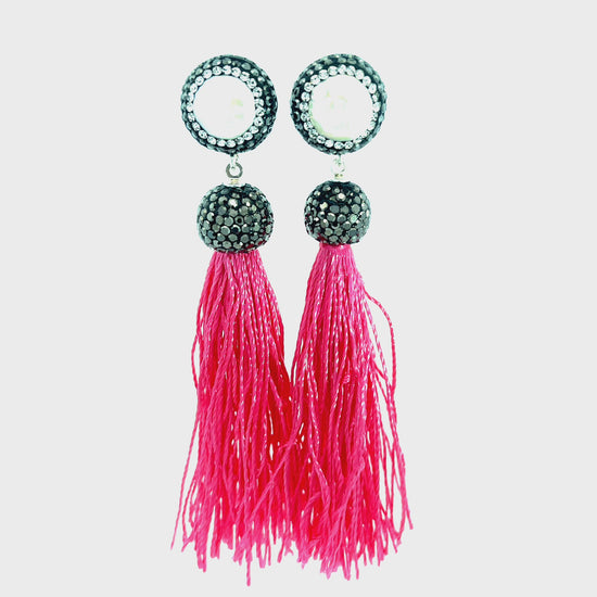 Load and play video in Gallery viewer, Round Gemstone Long 925 Sterling Silver Tassel Earring
 Born To Glam