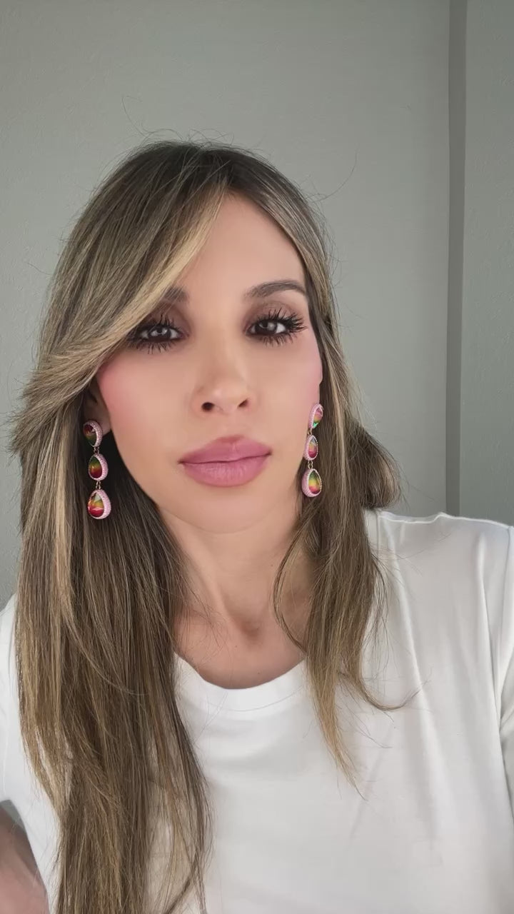 Load and play video in Gallery viewer, Teardrop Multicolor Gemstone Crystal Sterling Silver Triple Drop Earrings
 Born To Glam