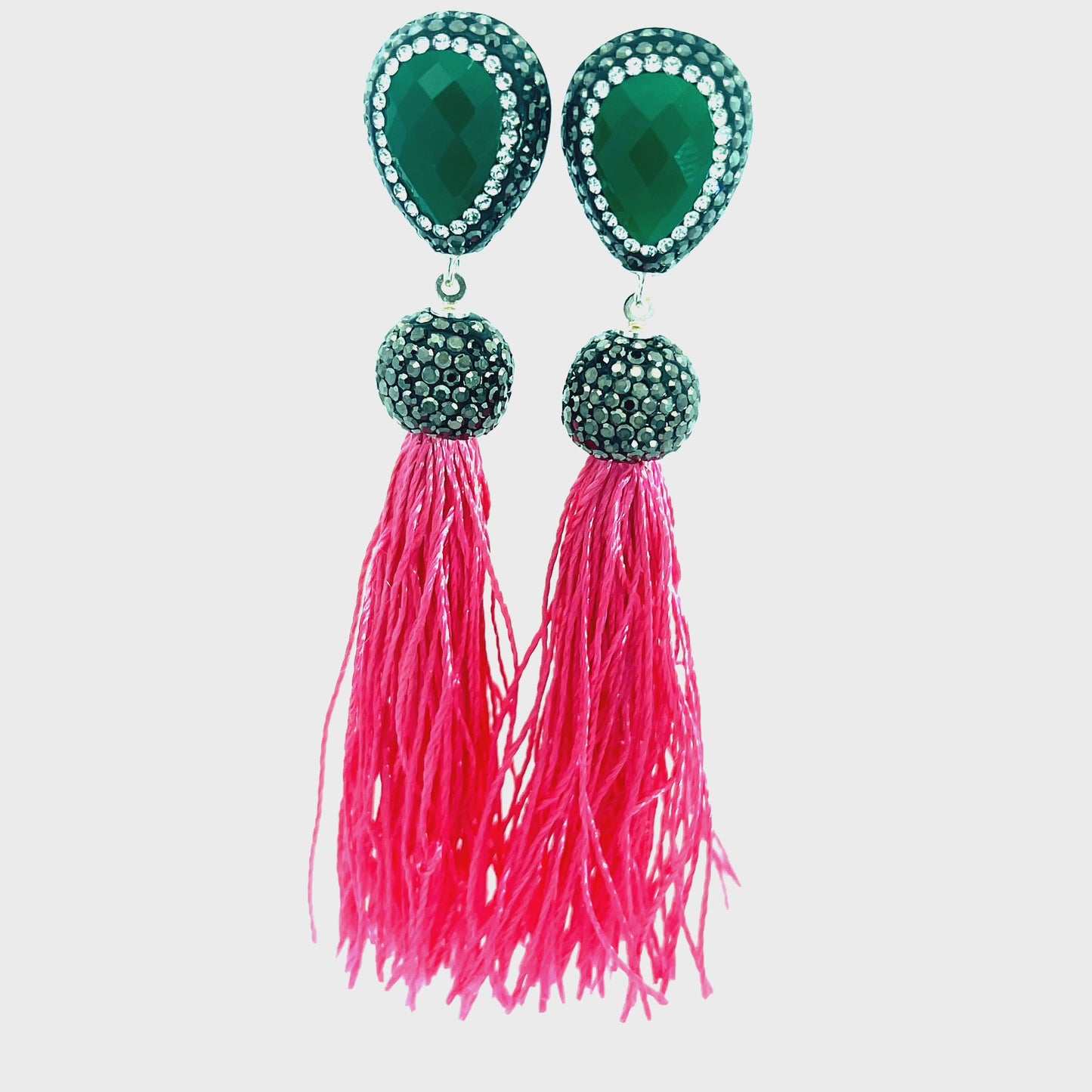 Load and play video in Gallery viewer, Teardrop Gemstone Tassel 925 Sterling Silver Earring
 Born To Glam