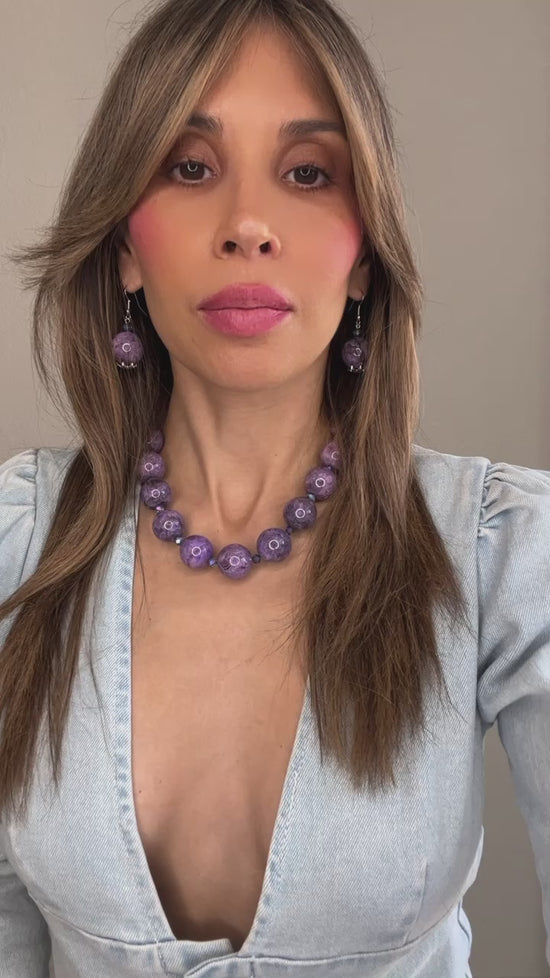 Load and play video in Gallery viewer, Purple Amethyst 20mm Gemstone Earring
 Born To Glam