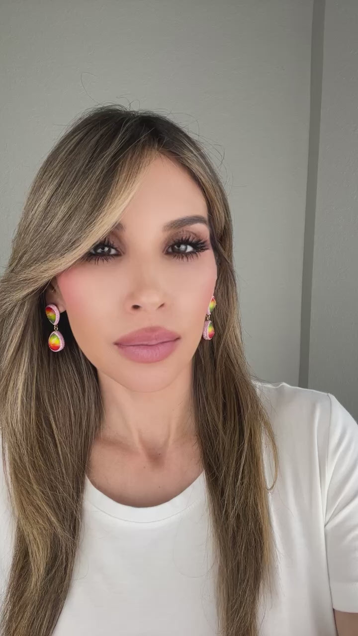 Load and play video in Gallery viewer, Teardrop Multicolor Gemstone Crystal Sterling Silver Double Drop Earrings
 Born To Glam