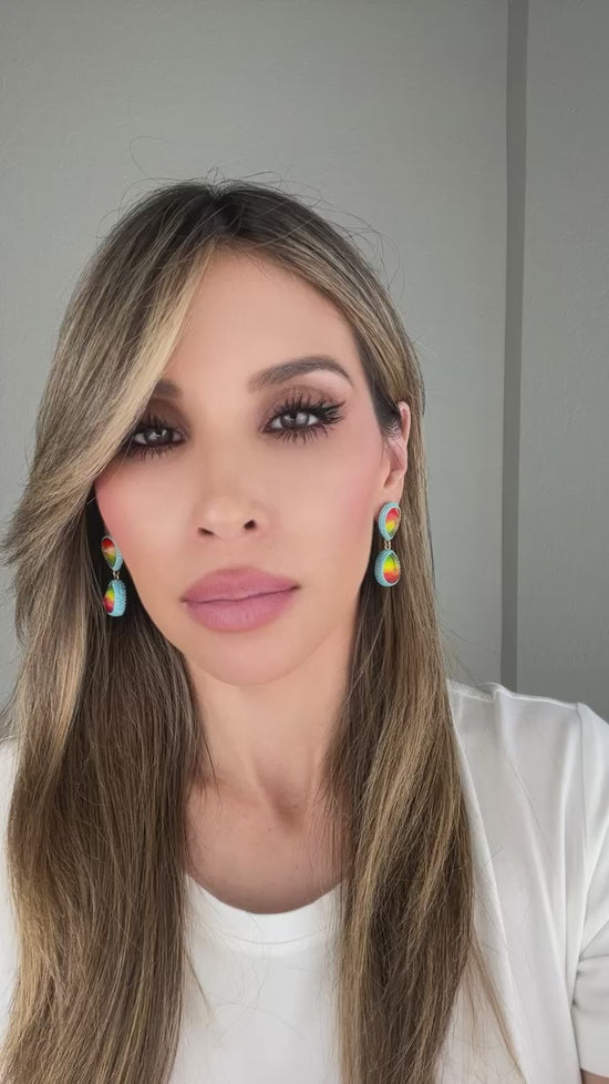 Load and play video in Gallery viewer, Teardrop Multicolor Gemstone Crystal Sterling Silver Double Drop Earrings
 Born To Glam