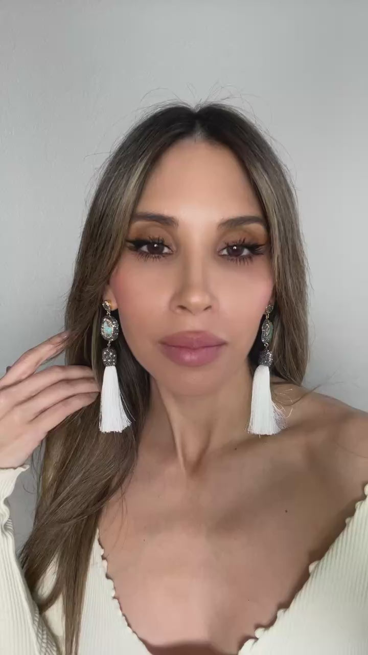 Load and play video in Gallery viewer, Turquoise Gemstone Tassel Long Earring
 Born To Glam
