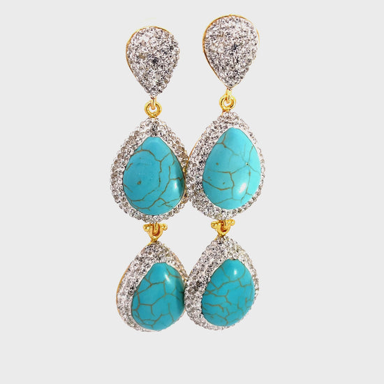 Load and play video in Gallery viewer, Turquoise Gemstone 2 Tier Statement Earring
 Born To Glam