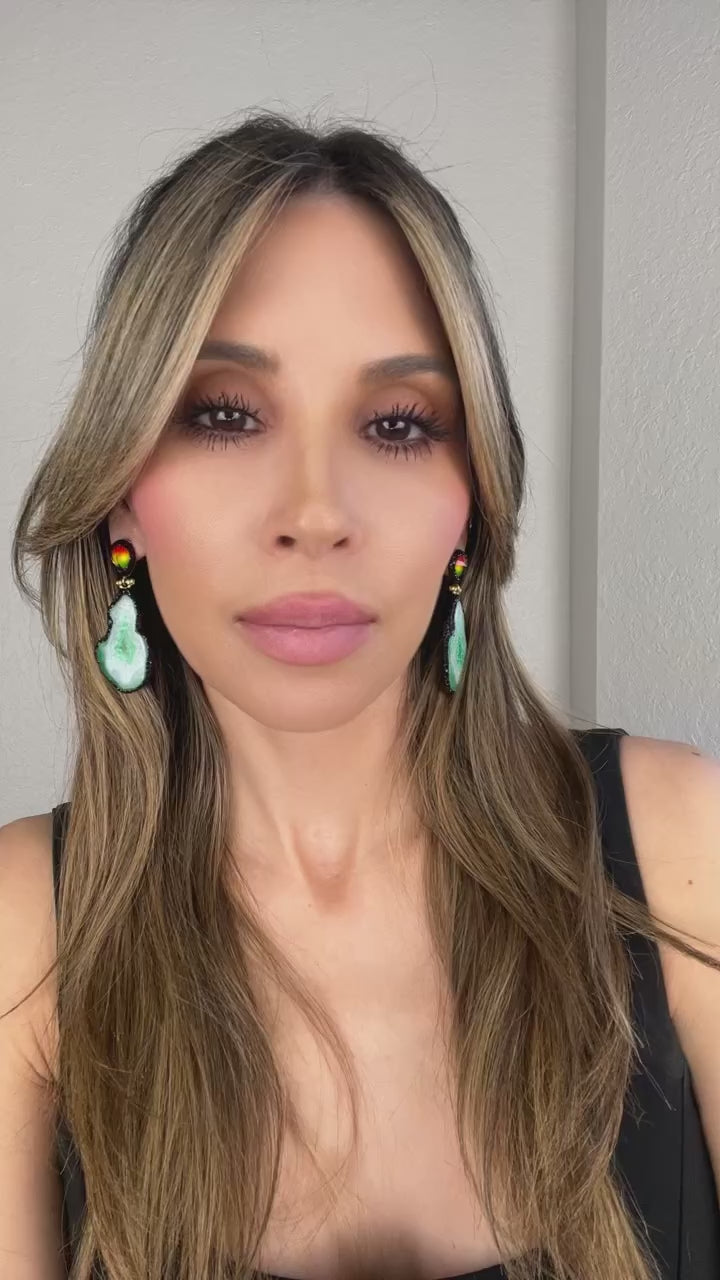 Load and play video in Gallery viewer, Green &amp;amp; Black Rainbow Agate Sterling Silver Earring
 Born To Glam