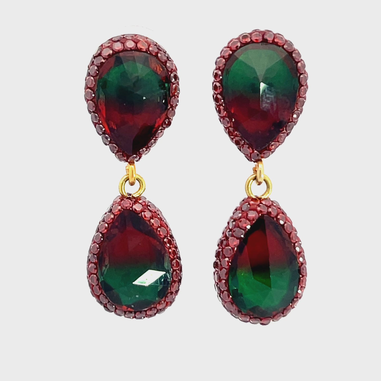 Load and play video in Gallery viewer, Teardrop Multicolor Gemstone Crystal Sterling Silver Double Drop Earrings
 Born To Glam