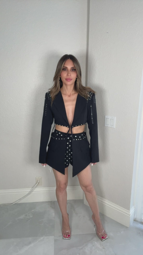 Load and play video in Gallery viewer, Cutout Rhinestone Blazer Mini Dress
 Born To Glam