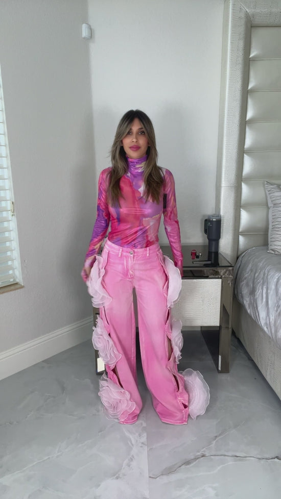 Load and play video in Gallery viewer, Pink &amp;amp; Purple Metallic Sheer Mesh Top
 Born To Glam