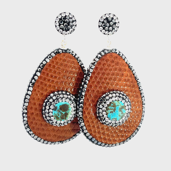 Load and play video in Gallery viewer, Teardrop Gemstone Leather &amp;amp; Crystal Drop Earrings
 Born To Glam