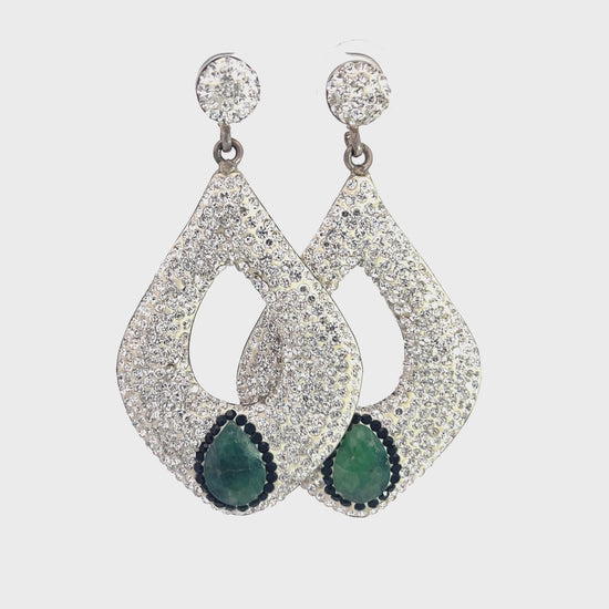 Load and play video in Gallery viewer, Crystal &amp;amp; Green Quartz Sterling Silver Statement Earring
 Born To Glam