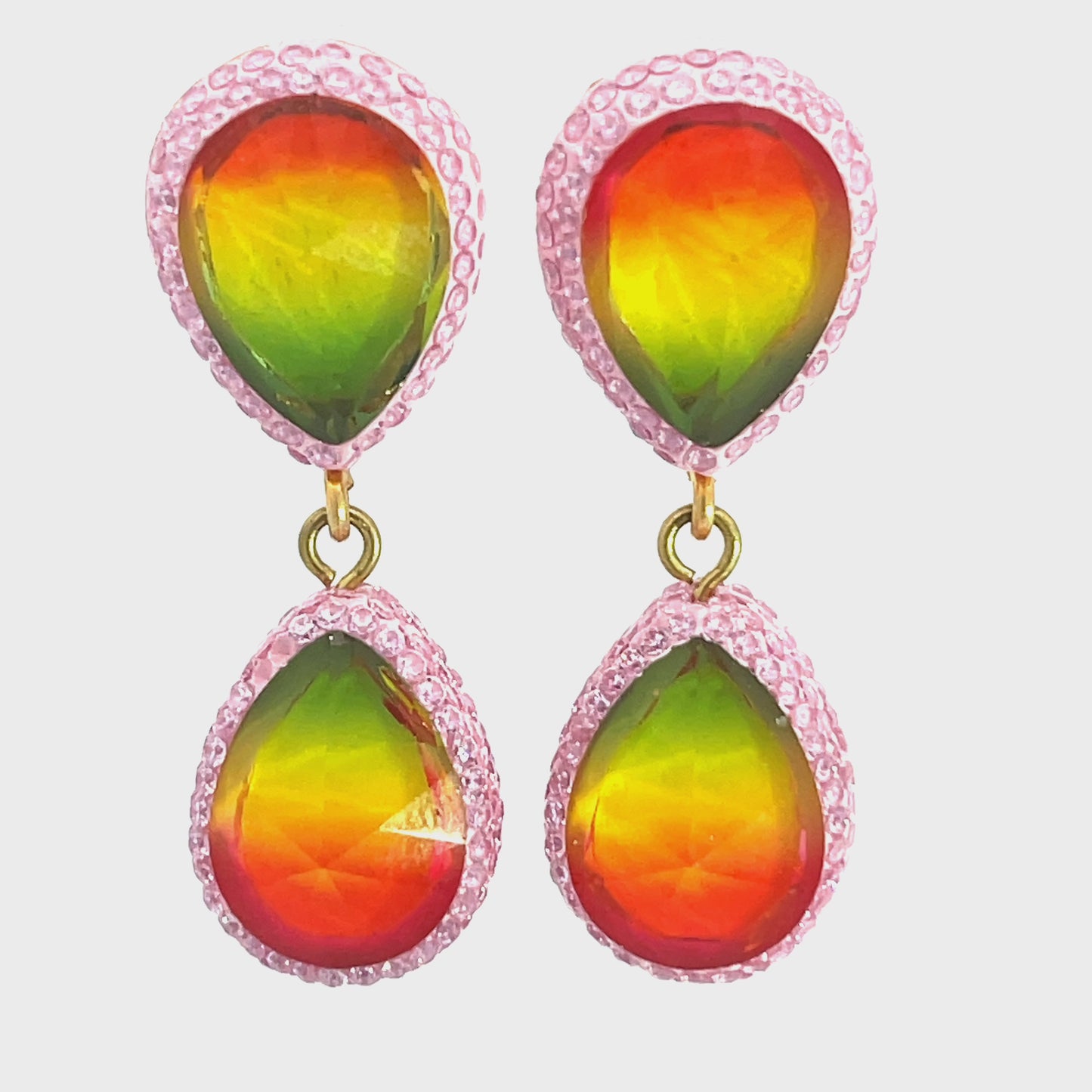 Load and play video in Gallery viewer, Teardrop Multicolor Gemstone Crystal Sterling Silver Double Drop Earrings
 Born To Glam