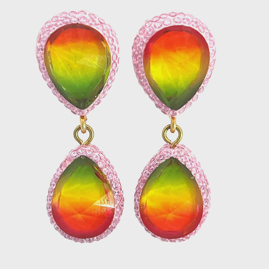Load and play video in Gallery viewer, Teardrop Multicolor Gemstone Crystal Sterling Silver Double Drop Earrings
 Born To Glam