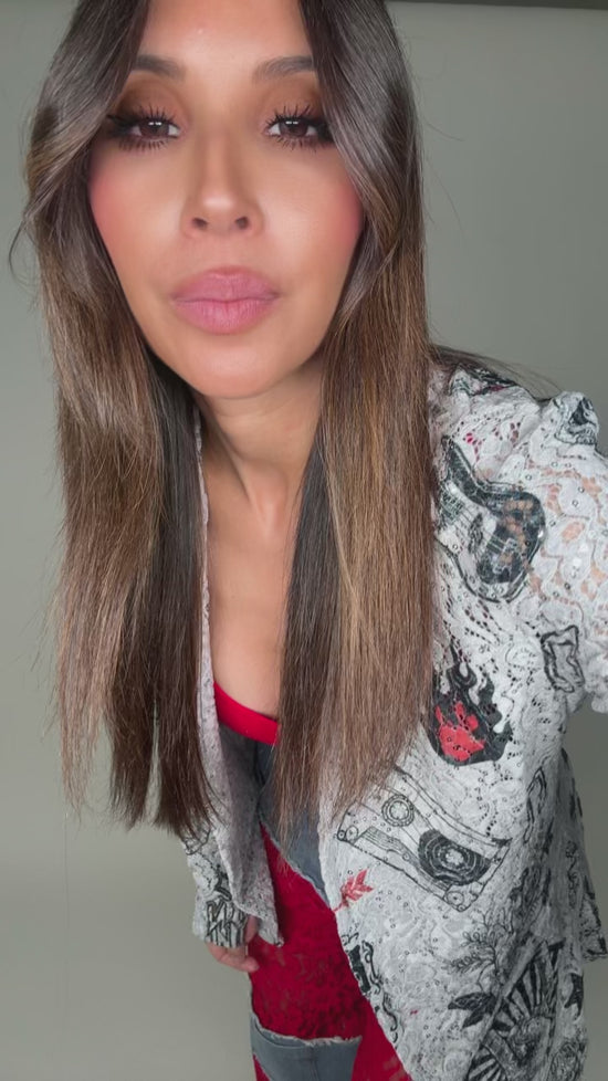 Load and play video in Gallery viewer, Grey Rock and Roll Embellished Lace Blazer Jacket
 Born To Glam