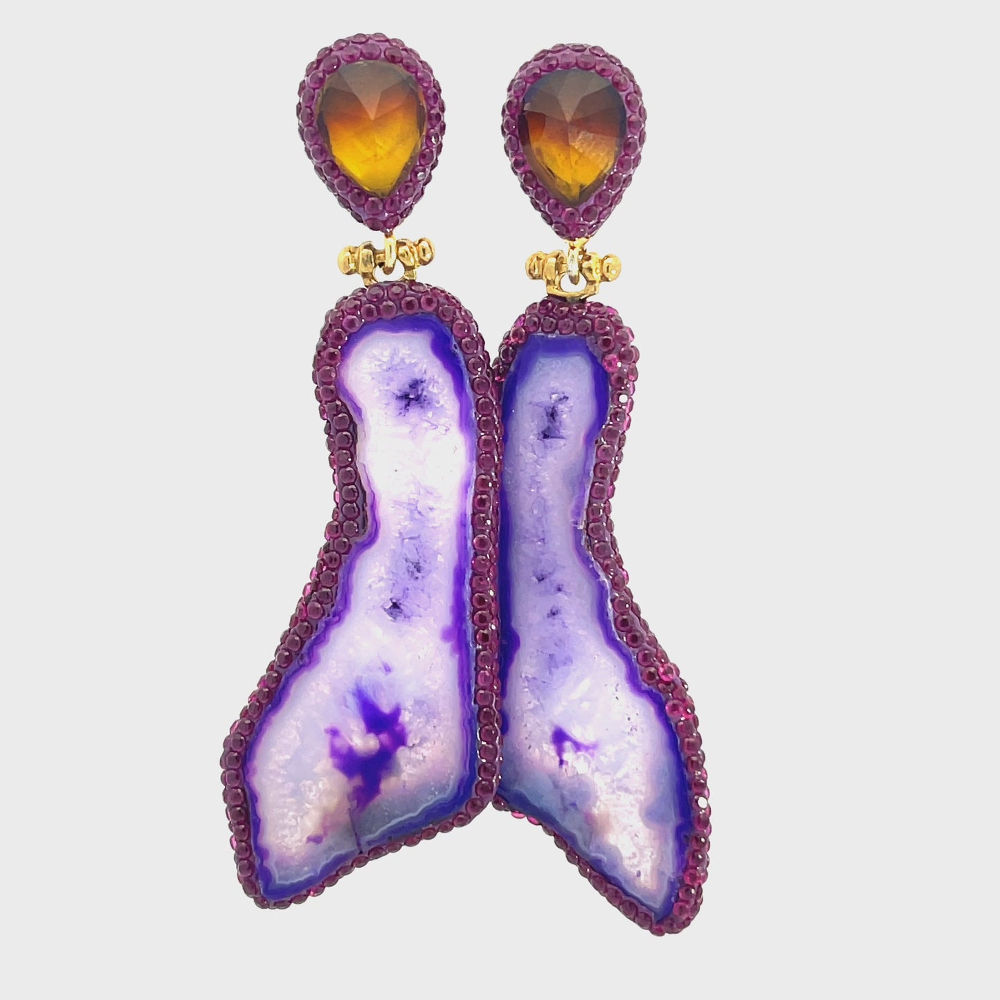 Load and play video in Gallery viewer, Purple and Amber Agate Gemstone Earrings
 Born To Glam