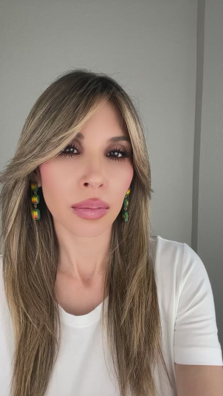 Load and play video in Gallery viewer, Square Multicolor Gemstone Crystal Sterling Silver Triple Drop Earrings
 Born To Glam