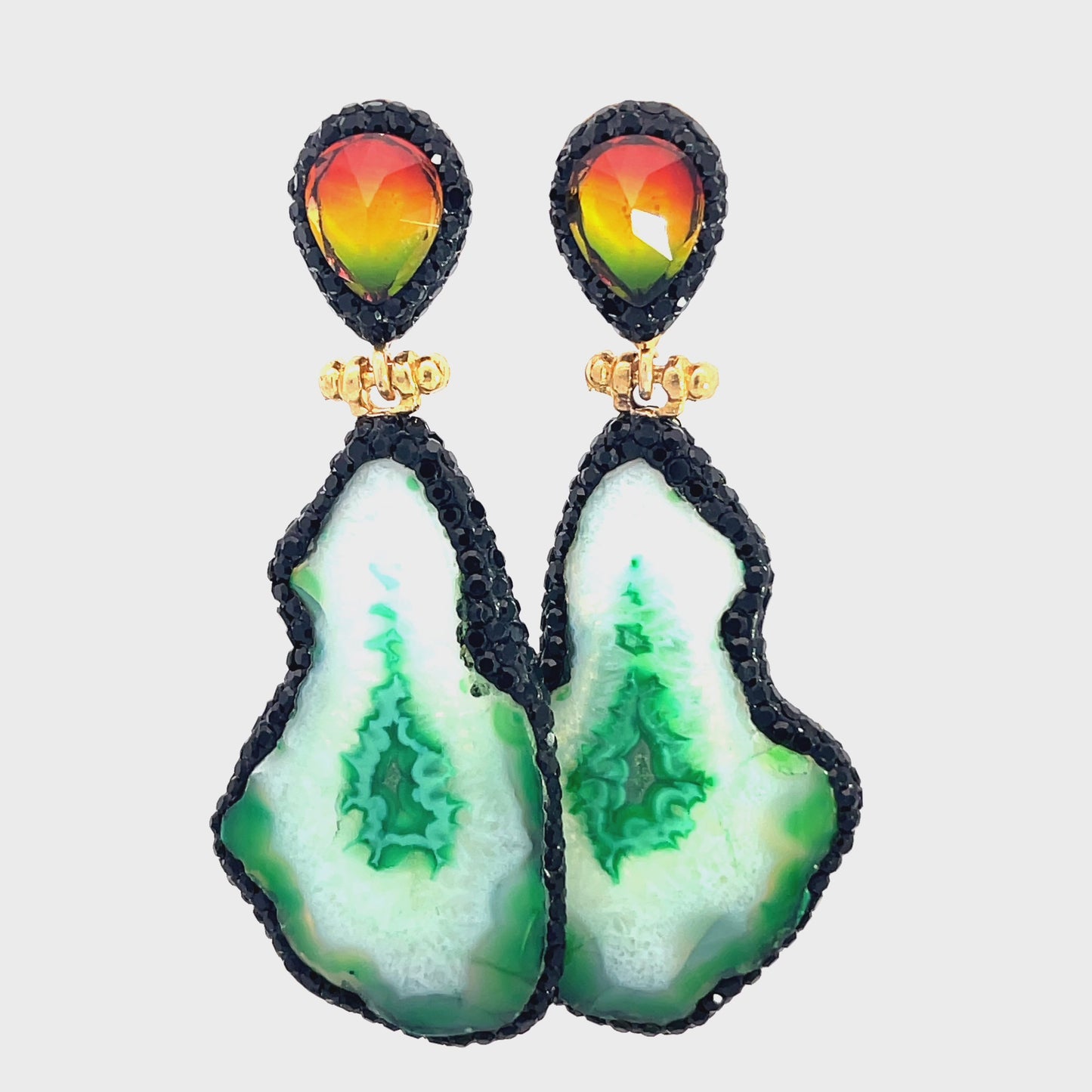 Load and play video in Gallery viewer, Green &amp;amp; Black Rainbow Agate Sterling Silver Earring
 Born To Glam