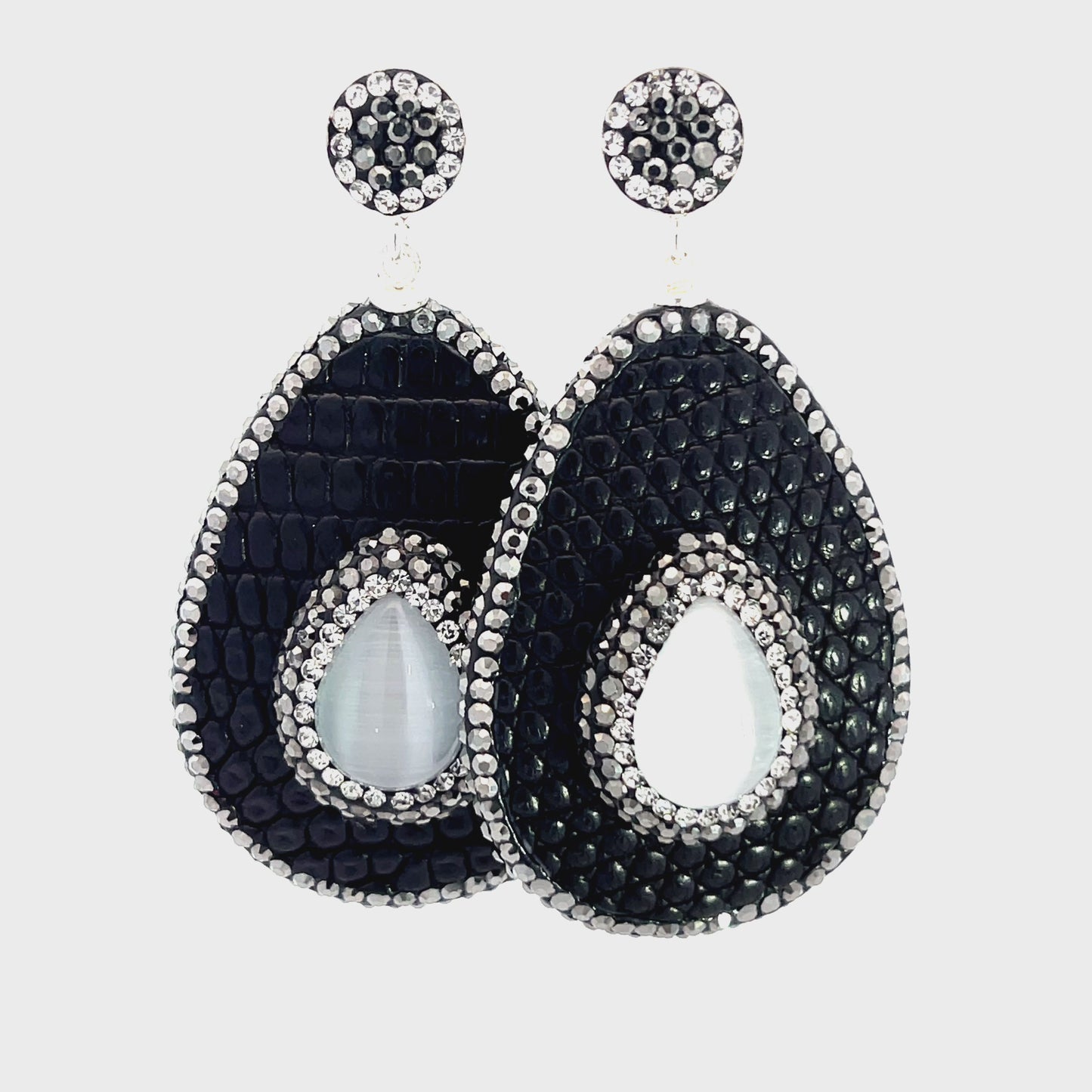 Load and play video in Gallery viewer, Teardrop Gemstone Leather &amp;amp; Crystal Drop Earrings
 Born To Glam