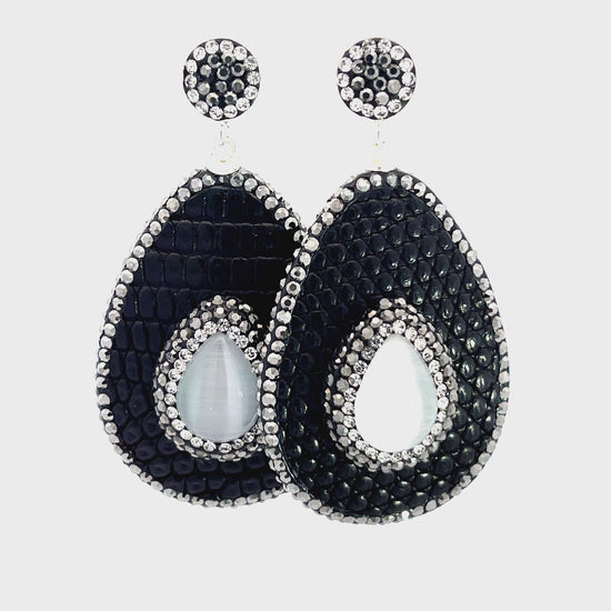 Load and play video in Gallery viewer, Teardrop Gemstone Leather &amp;amp; Crystal Drop Earrings
 Born To Glam