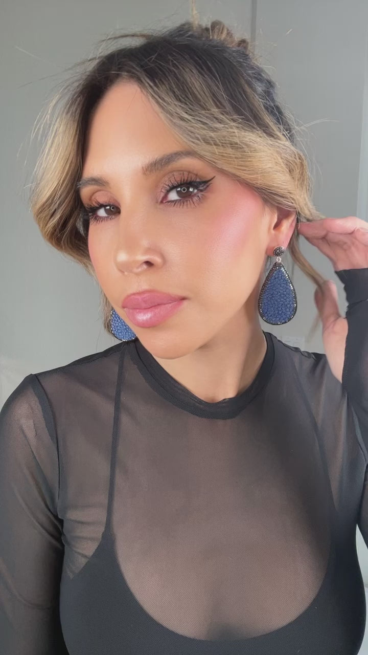 Load and play video in Gallery viewer, Blue Shagreen Teardrop Earring
 Born To Glam