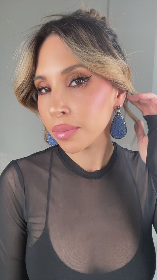 Load and play video in Gallery viewer, Blue Shagreen Teardrop Earring
 Born To Glam