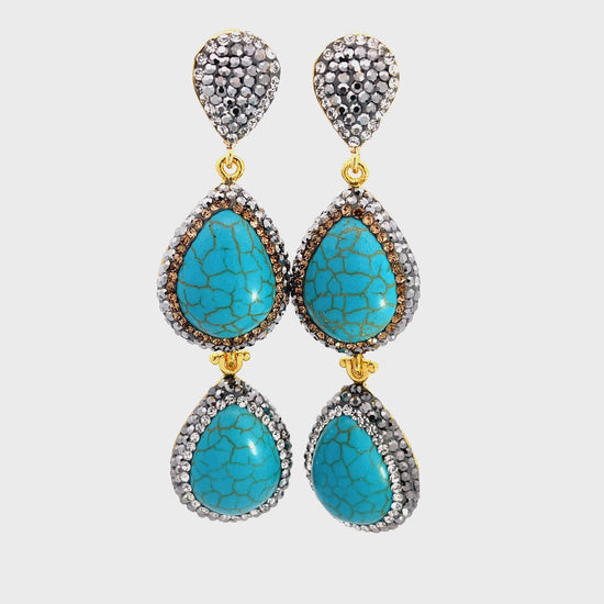 Load and play video in Gallery viewer, Turquoise Gemstone 2 Tier Statement Earring
 Born To Glam