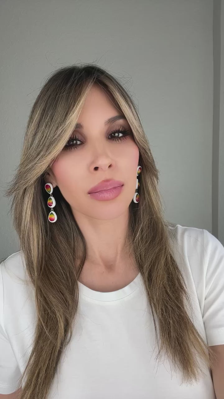 Load and play video in Gallery viewer, Teardrop Multicolor Gemstone Crystal Sterling Silver Triple Drop Earrings
 Born To Glam