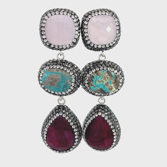 Load and play video in Gallery viewer, Gemstone Crystal Triple Tier 925 Sterling Silver Dangle Earring
 Born To Glam