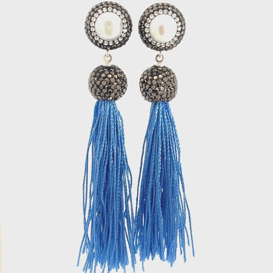 Load and play video in Gallery viewer, Round Gemstone Long 925 Sterling Silver Tassel Earring
 Born To Glam
