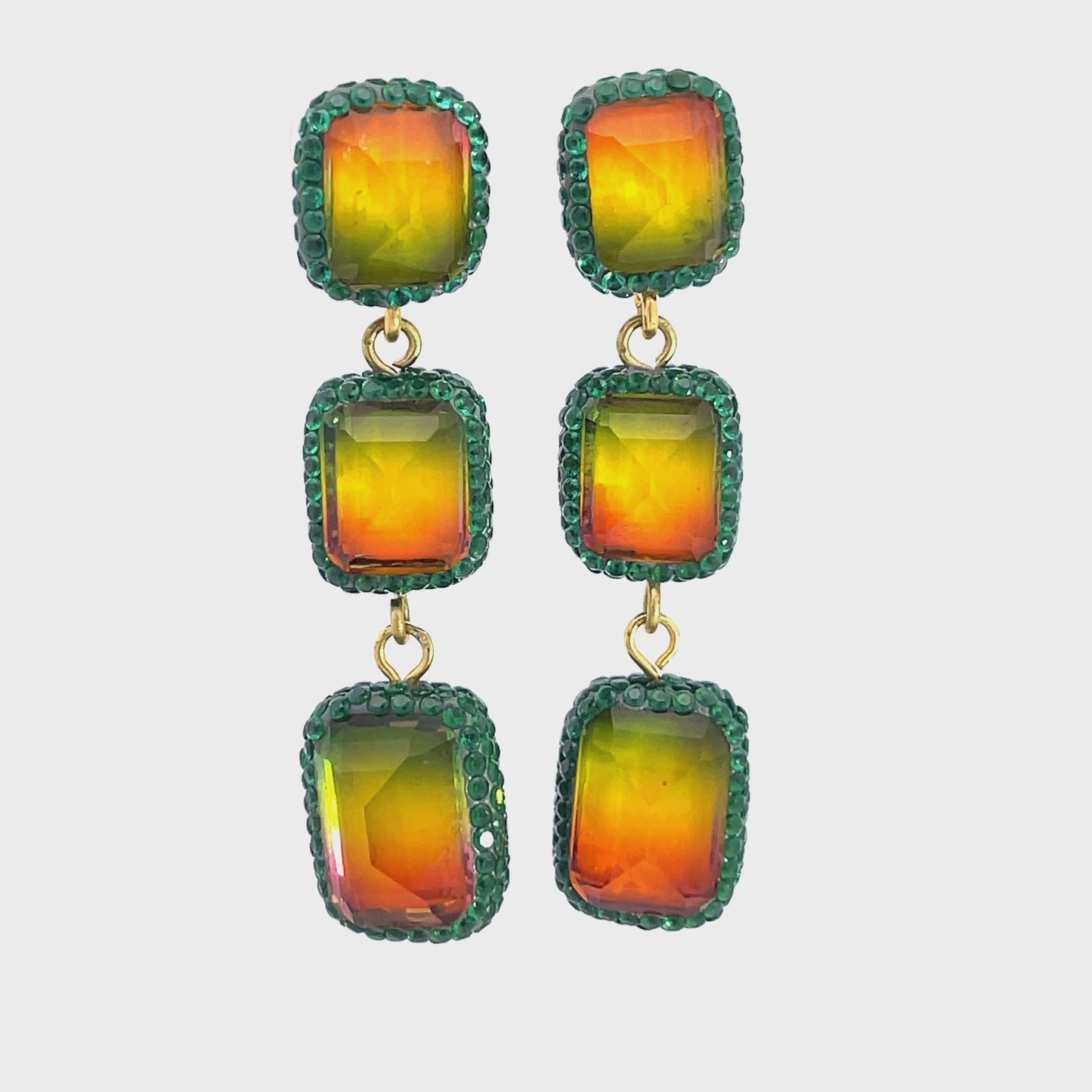 Load and play video in Gallery viewer, Square Multicolor Gemstone Crystal Sterling Silver Triple Drop Earrings
 Born To Glam