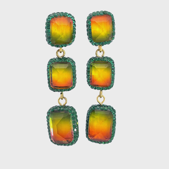 Load and play video in Gallery viewer, Square Multicolor Gemstone Crystal Sterling Silver Triple Drop Earrings
 Born To Glam